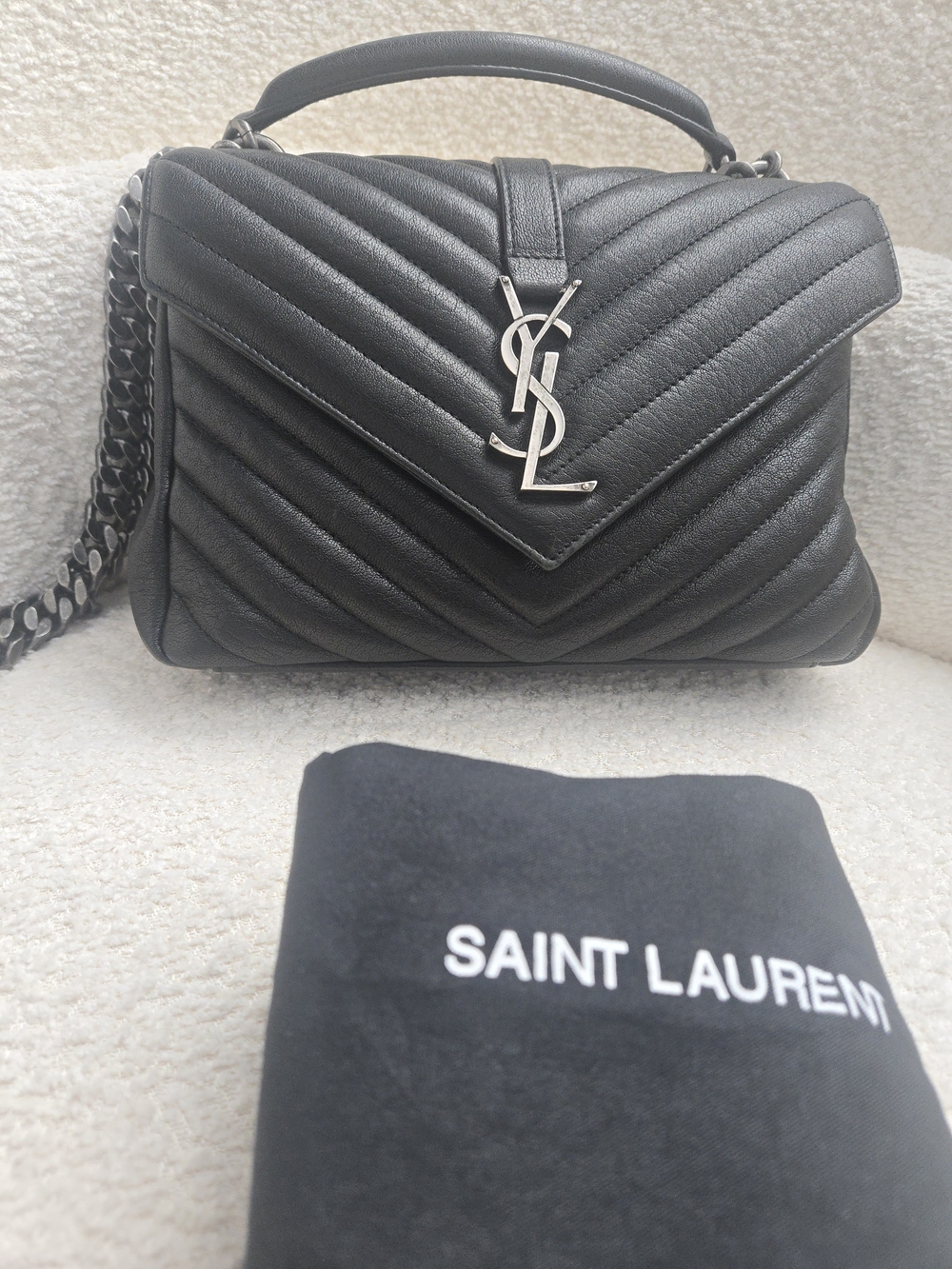 SAINT LAURENT YSL COLLEGE Bag – Black Quilted Leather 🖤 - Picture 4 of 17